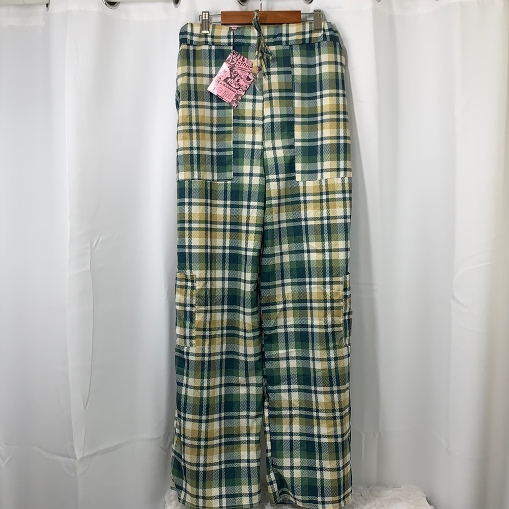 New Girl Order Plaid Pajama Bottoms - Green/Cream/Yellow Plaid, Sz 6